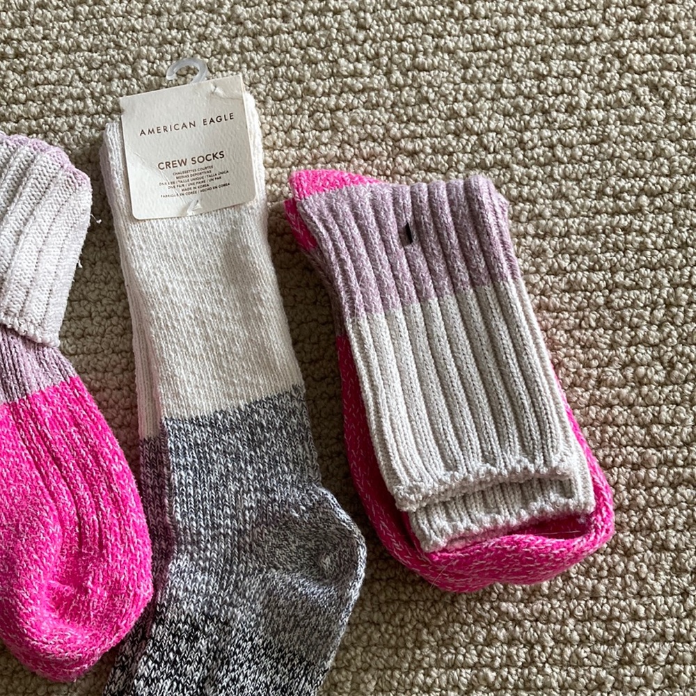 NEW Express American Eagle Crew Socks Long Color Block Knitted Bundle 3 Count - Picture 2 of 8